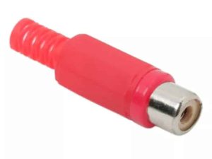 Soclu RCA mama executie plastic rosu cu protectie pentru cablu