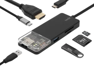 Statie andocare USB-C HUB 6in1 HDMI /microSD /USB /USB C PD 100W Home USBHUB6