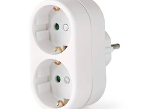 Stecher dublu 2x Schuko 16A 3500W protectie contacte alb Nedis