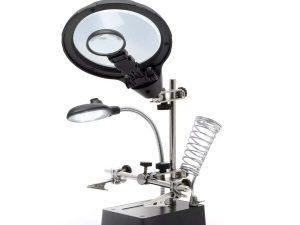 Suport CI cu lupa 9/ 3cm iluminata 5x LED 15lm si cleme crocodil Fahrenheit