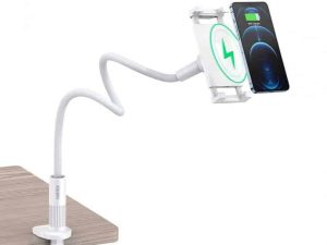 Suport reglabil de birou pentru 4.7-9.7inchi telefon/tableta si incarcare wireless alb Choetech T584-F-101WH