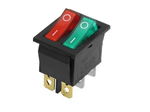 Intrerupator dublu ON-OFF 6 poli 250V 15A buton rosu + verde 22x28.4mm