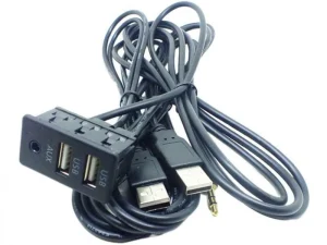 Modul panou auto 1x Jack 3.5 mm stereo mama + 2x USB-A mama la Jack 3.5 mm stereo tata + 2x USB-A tata cablu 1m