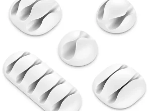Set 5 cleme organizatoare cabluri cu adeziv albe MK5544 deleyCON