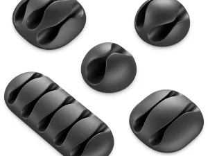 Set 5 cleme organizatoare cabluri cu adeziv negre MK5543 deleyCON